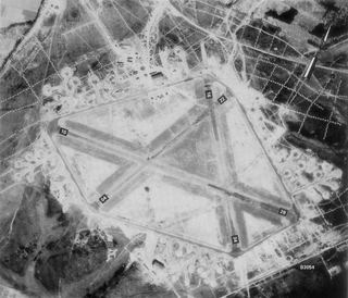 Triangular runway layout of RAF Beaulieu airfield in 1944 (British Government photo)